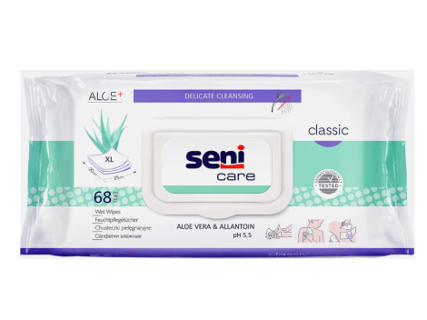 Влажные салфетки Seni Care classic c алоэ вера и аллантоином, 68 шт.